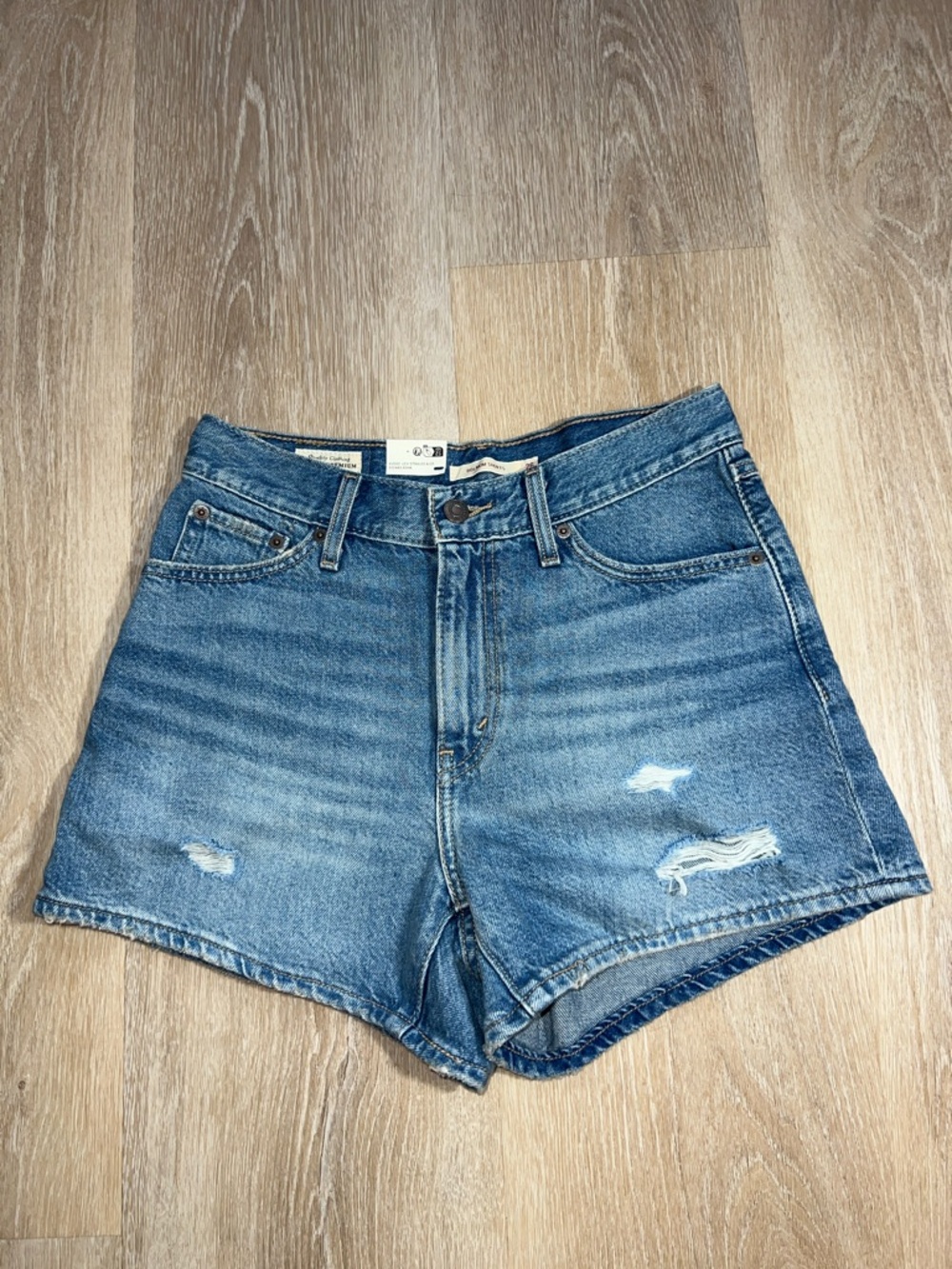 Levi's Medium Blue Distressed High-Rise Denim Shorts